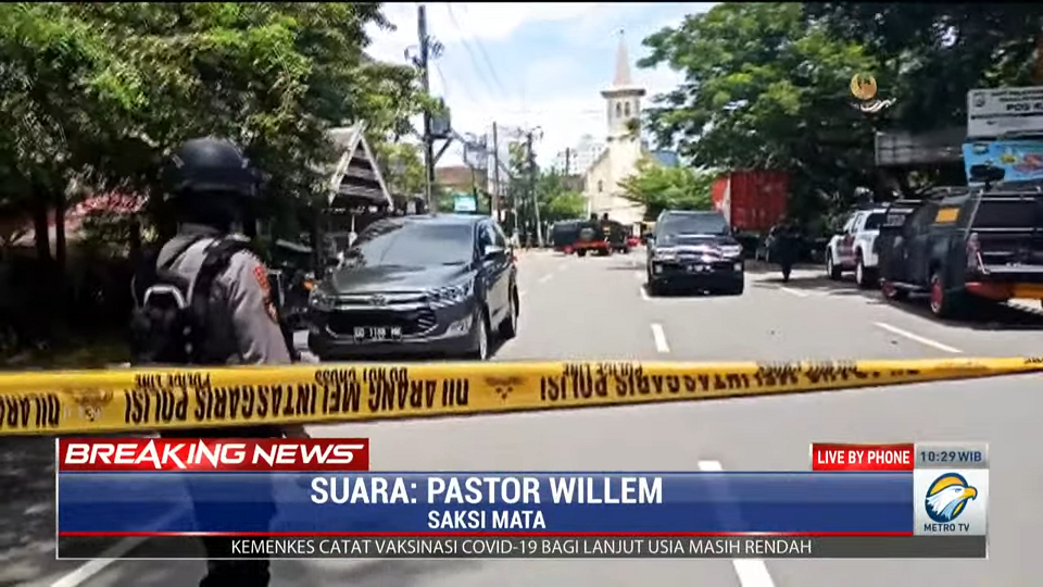 Ledakan Bom di gereja Katedral Makassar, Sulawesi Selatan. Foto: Metro TV