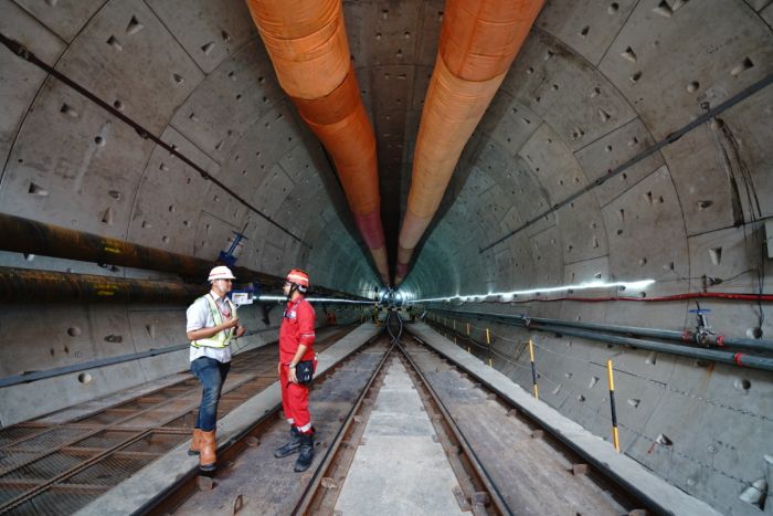 Salah satu terowongan yang dibangun pada proyek Kereta Cepat Jakarta-Bandung. MI/Bayu Anggoro