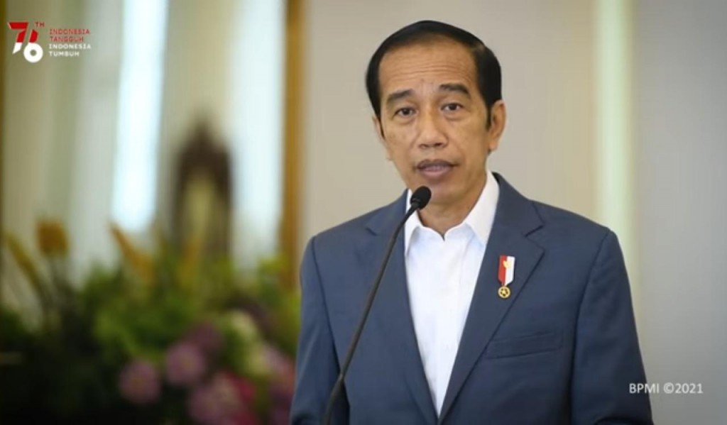 Presiden Joko Widodo (Jokowi) dalam acara peluncuran 'Core Values ASN Berakhlak dan Employer Branding ASN Bangga Melayani Bangsa,' Selasa, 27 Juli 2021. Foto: BPMI