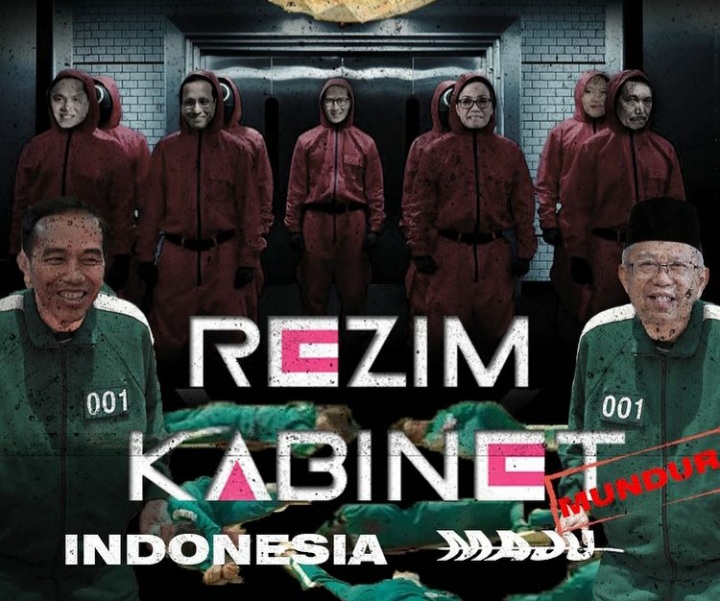 Poster ala Squid Game dengan wajah Jokowi - Ma'ruf Amin. (instagram @official.pemausu)
