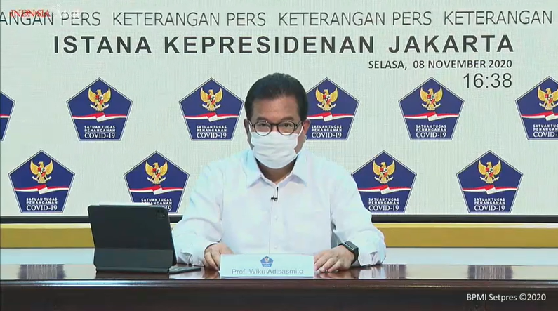 Juru bicara Satgas Penanganan Covid-19 Wiku Adisasmito dalam konferensi televideo. Medcom.id/Fachri