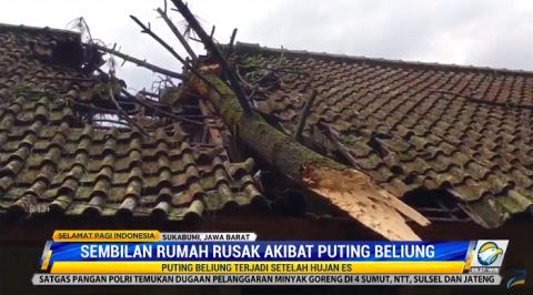 Angin Puting Beliung Terjang Sukabumi, 9 Rumah Rusak