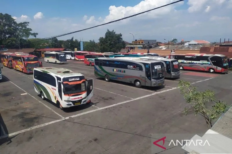 Sejumlah bus menunggu penumpang di Terminal Cicaheum, Kota Bandung, Jawa Barat. (ANTARA/Bagus Ahmad Rizaldi)