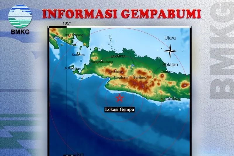 Lokasi pusat gempa M4,7 di Kota Sukabumi, Jabar yang terjadi pada Senin, (31/10). Antara/HO/BMKG