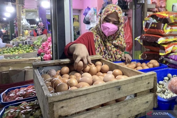 Foto arsip. Pedagang menata telur ayam yang merupakan salah satu komoditas bahan pokok penting, di Pasar Besar Kota Malang, Jawa Timur. (ANTARA/Vicki Febrianto)