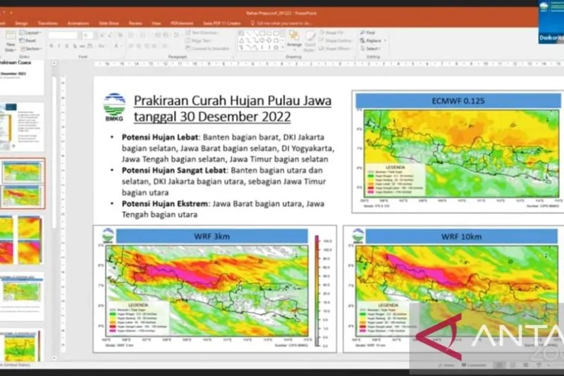 Peta prakiraan curah hujan Pulau Jawa pada 30 Desember 2022. (ANTARA/Asep Firmansyah/Youtube-BMKG)