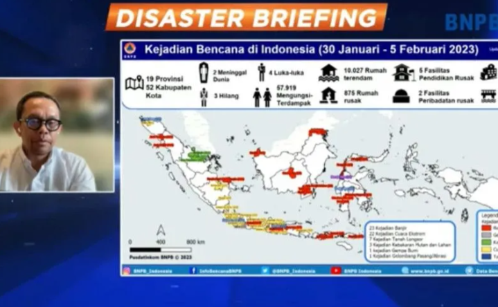 Tangkapan layar Pelaksana Tugas Kepala Pusat Data dan Informasi Kebencanan BNPB Abdul Muhari dalam Disaster Briefing secara daring di Jakarta, Senin (6/2/2023). (FOTO ANTARA/Ho-O-Youtube BNPB)