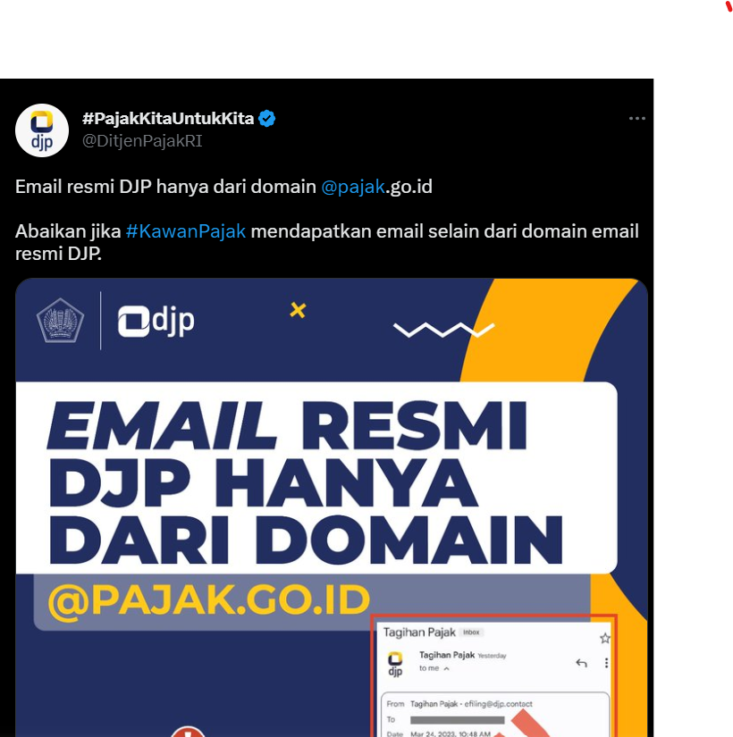 himbauan DJP agar masyarakat hati-hati dalam menerima email yang mengatasnamakan DJP. Foto: Screenshoot tim Dadali