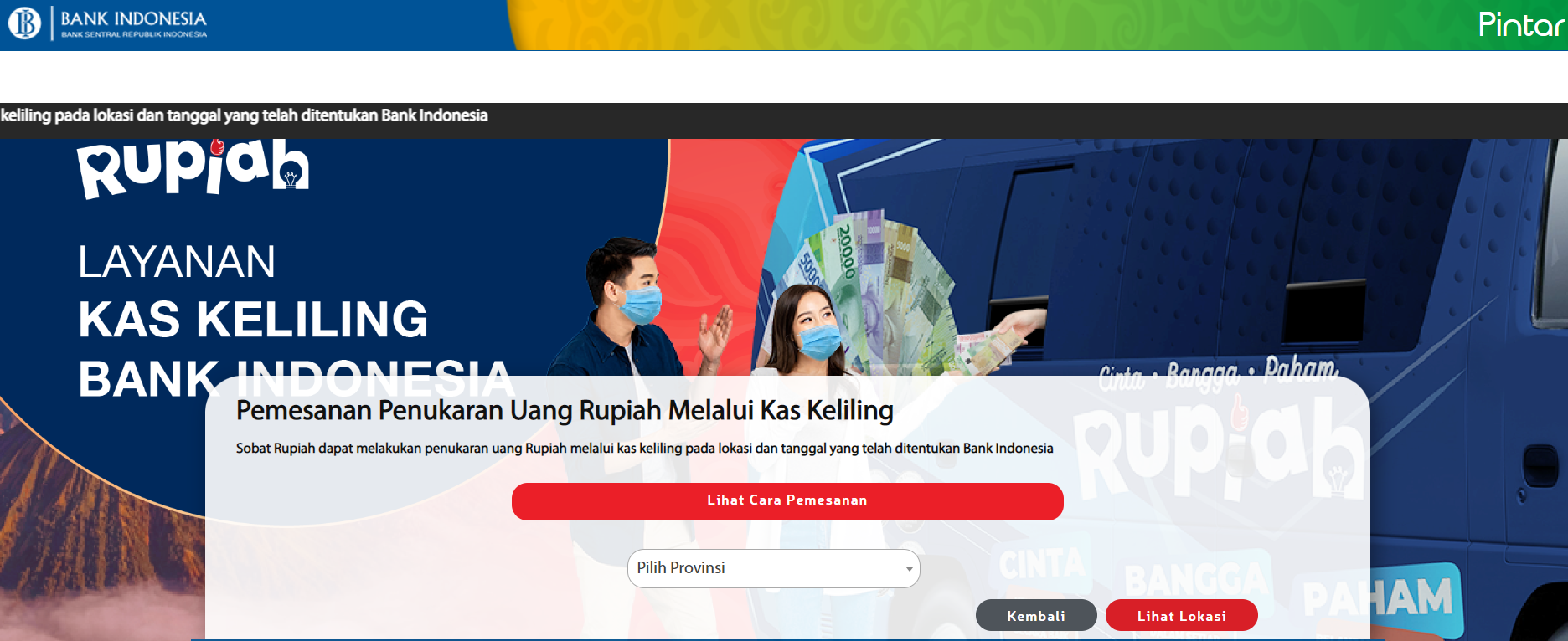 Bank Indonesia melalui Pintar Bi membuka penukaran uang online. Foto: screnshoot laman resmi Pintar BI 