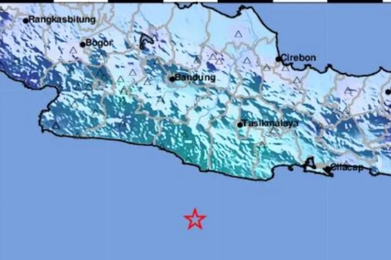 Peta titik gempa yang terjadi di selatan Jawa Barat pada Kamis pagi (28/12/2023). (ANTARA/HO-BMKG)