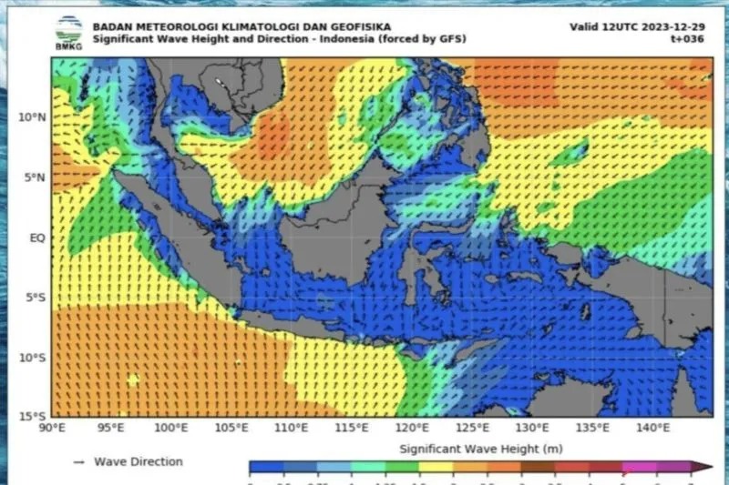 BMKG mengumumkan peta sebaran angin di Indonesia pada Jumat (29/12/2023). (ANTARA/HO-BMKG)